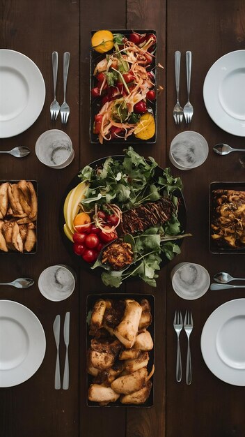 Тарелки с разными блюдами